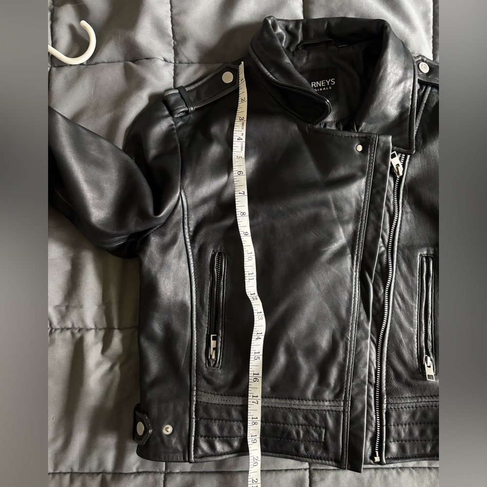 Barneys Original Women's Cropped Black Leather Biker Jacket - Picture 6 of 16
